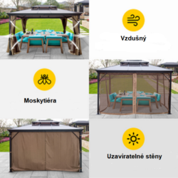 Terasový altán s pevnou střechou 3x3,6m s moskytiérou
