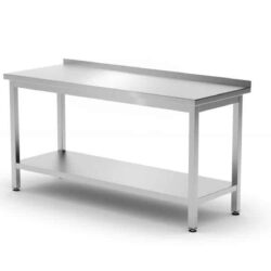 Pracovní stůl přístěnný s policí Budget Line - montovaný, hloubka 600 mm, HENDI, Budget Line, 1200x600x(H)850mm