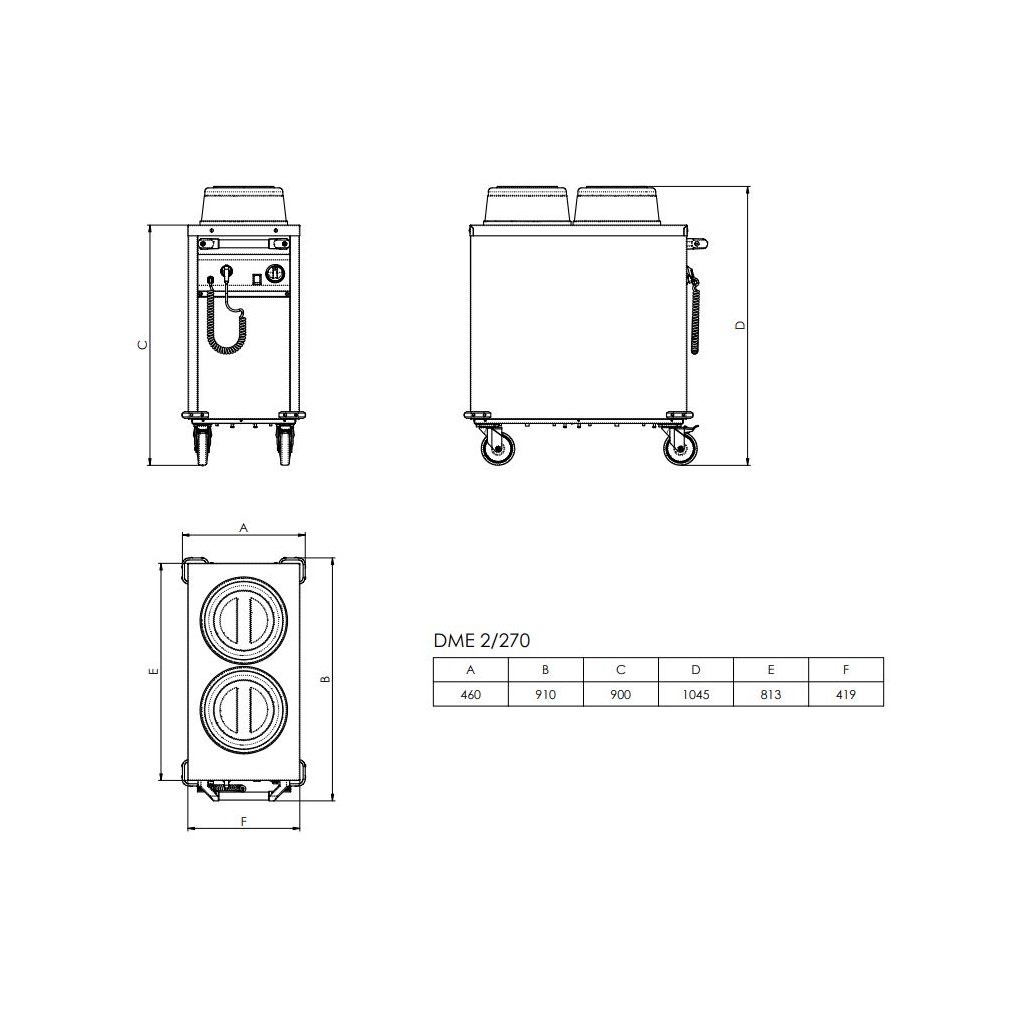 ALBA DME 2/270 Zásobník tanierov vyhrievaný s menším priemerom a 2 šachtami – Obrázok 4