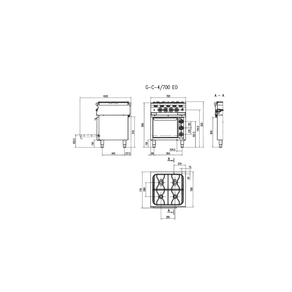 ALBA GC-4/700 Plynový sporák - 4 horákový DS dvierka a police PB – Obrázok 4