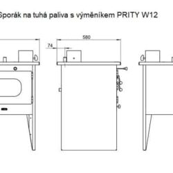 Sporák na tuhá paliva s teplovodním výměníkem PRITY W12 1P41, pravá