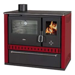 Sporák na tuhá paliva s teplovodním výměníkem PRITY GT W10 FI S DR, nerezová trouba, burgundy, levá