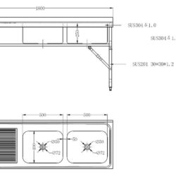 Dřezový stůl CS600 1800 2R skládací